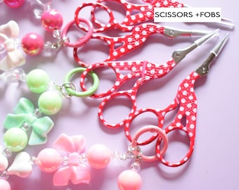 Red Polka Dot Stork Scissors with Beaded Wrist Fob, Sewing Notions Gift