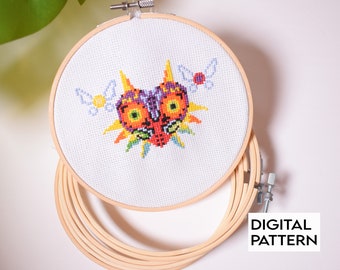 Motif point de croix Zelda Legend, téléchargement numérique masque Majoras, motif de broderie Zelda, motif artisanal Zelda