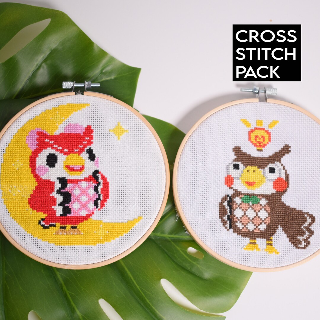 Animal Crossing Cross Stitch Kits Celeste and Blather Pack, Animal Crossing Embroidery Kits