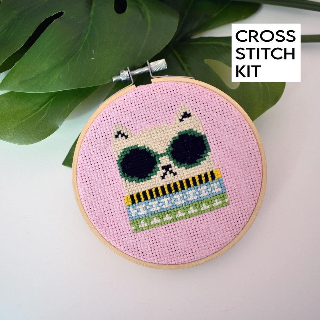 Cute Cat Cross Stitch Kit Cat Embroidery Kit Cat Craft DIY Etsy