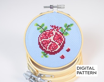 Pomegranate Cross Stitch Pattern - Food and Fruit DIY Digital Pattern for instant download