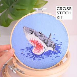 Shark Jaws Cross Stitch Kit, Shark Jaws Embroidery Kit, Movie Jaws themed Cross Stitch Pattern, Beginner Friendly Craft Kit