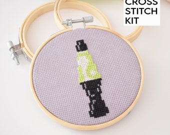 Lava Lamp Cross Stitch Kit, DIY fun stitch kit, Glow in the Dark effect Lava Lamp, Lamp DIY embroidery Kit