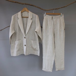 Women's Slim Pants /NYC Suit linen Pants/ Linen Pants Women/Slim Linen Pants/Tapered Linen Pants/Long Linen Pants/Pants and Blazer Set
