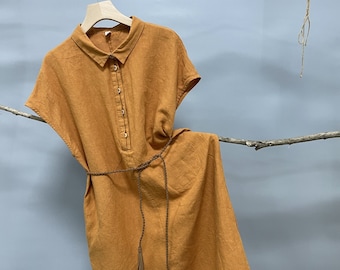 Vestido tubo de lino/vestido camisero de lino/vestido tubo de manga corta/vestido de lino de manga corta/vestido camisero holgado/vestido midi de lino/vestido tubo