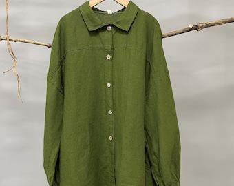 Oversized Linen shirt/Summer Linen shirt Women/ Drop shoulder Shirt/Linen Shirt Oversized/Relaxed Fit linen shirt/Linen Blouse Oversized