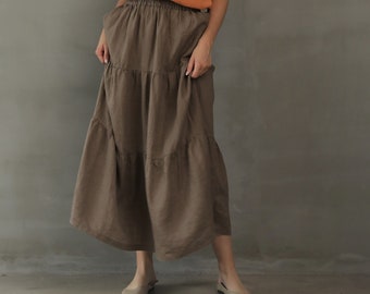 Premium Linen Flutter Skirts in 20+ colors,  handmade linen skirts Long, tiered long linen skirts, fall skirts, black skirt long, navy skirt