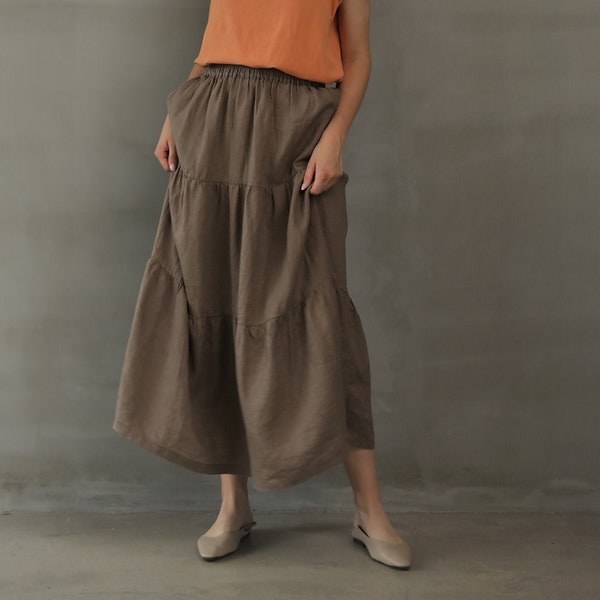 Premium Linen Flutter Skirts in 20+ colors,  handmade linen skirts Long, tiered long linen skirts, fall skirts, black skirt long, navy skirt