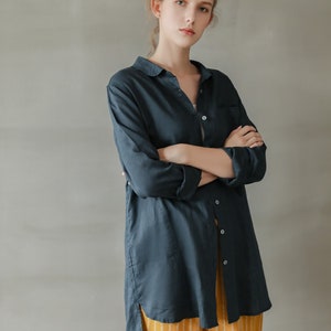 Long Sleeve Linen Shirt, Oversized Linen Shirt, Classic linen Shirt Women, button down linen shirt women, BF Linen Shirt, Denim linen shirt