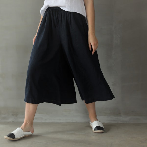 Culottes/Culottes linen pants/loose fit Linen Culottes/Summer culottes pants/Midi flared linen pants/Wide leg linen pants/Linen Culottes