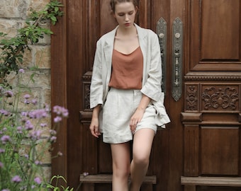 linen blazer and shorts set women, linen blazer and shorts, Oversized Linen Blazer, Causal linen blazer, oversized linen blazer and shorts,