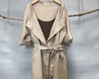 Fall jacket/Loose Linen Jacket/Wrap coat/Midi Duster/Beach Wrap/Linen midi cardigan/oversized Linen jacket women/light coat/linen jacket