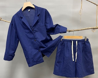 linen shirt and shorts set, Linen lounge suit, Women's linen shirts and shorts, two piece linen lounge set, linen shorts, linen sleep wear