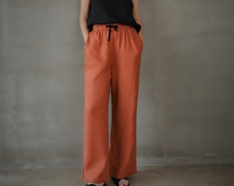 Full length Linen Pants, Straight Leg Linen Pants, Classic linen Trousers, Long linen Pants Women, Women's Linen Pants Long and Straight leg