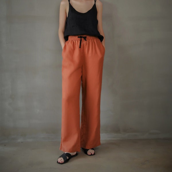 Full length Linen Pants, Straight Leg Linen Pants, Classic linen Trousers, Long linen Pants Women, Women's Linen Pants Long and Straight leg