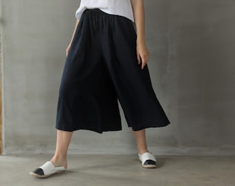 Culottes/Pantalones de lino culottes/culottes de lino de ajuste suelto/pantalones culottes de verano/pantalones de lino acampanados midi/pantalones de lino de pierna ancha/culottes de lino