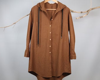 Hooded linen jacket, Linen hoodie, loose fit hoodie, linen hooded shirt, oversized linen shirt, plus size linen shirt, beach shirt, hoodie