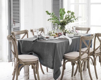 Linen Table Cloth, Natural Linen Tablecloth, Solid color Table Cloth, rectangle Linen Tablecloth, Gray Tablecloth, blue linen tablecloth
