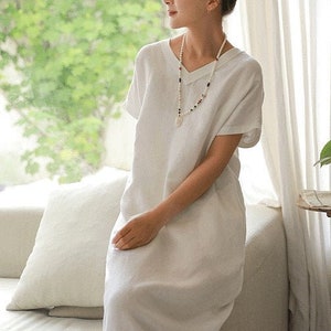 V neck Kaftan Dress, White Kaftan Dress, Beach Dress, Vacation dress, White Linen Kaftan Dress, V neck Kaftan Dress, Long tunic dress linen