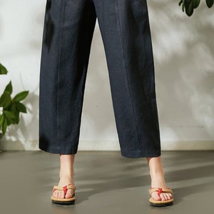 Harem Linen Pants/Wide leg linen pants/Cropped Linen pants/linen pants w/t elastic waistband/Causal linen pants/Harem Linen pants image 6