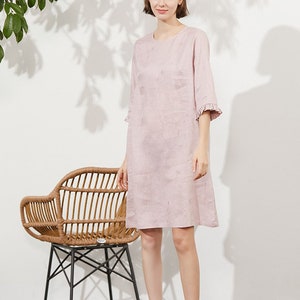 Linen Tunic/Linen Tunic Dress/Short Sleeves Tunic Dress/Knee length Tunic Dress/Fall dress/Linen dress straight/quarter sleeved linen dress image 2