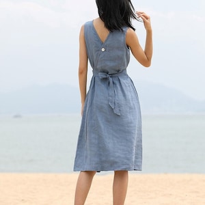 Linen Wrap Dress, Sleeveless Midi Dress, Sleeveless Wrap Dress, Wrap linen dress, Maternity linen dress, Sleeveless V neck Linen Midi Dress image 1