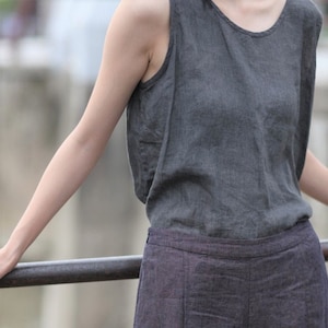 Loose Linen Tank Top/ Causal Linen Tank Top/Linen Tank Top/Sleeveless Linen top/Linen Lounge Top/Linen top sleeveless/Summer Linen Tank Top image 1