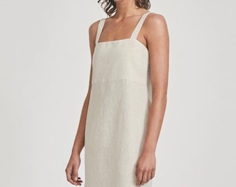 Cross-back Linen Dress, Linen Sundress, Linen Dress With Pockets, Mid Length Linen Summer Dress, Linen Sundress, Wedding dress, beach dress