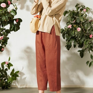 Harem Linen Pants/Wide leg linen pants/Cropped Linen pants/linen pants w/t elastic waistband/Causal linen pants/Harem Linen pants image 3