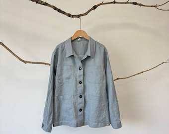 Heavy Linen Utility Jacket Women/Women's boxy Jacket/Linen Jacket Women/Fall jacket Women/heavy linen Utility jacket/Women's Boxy jacket
