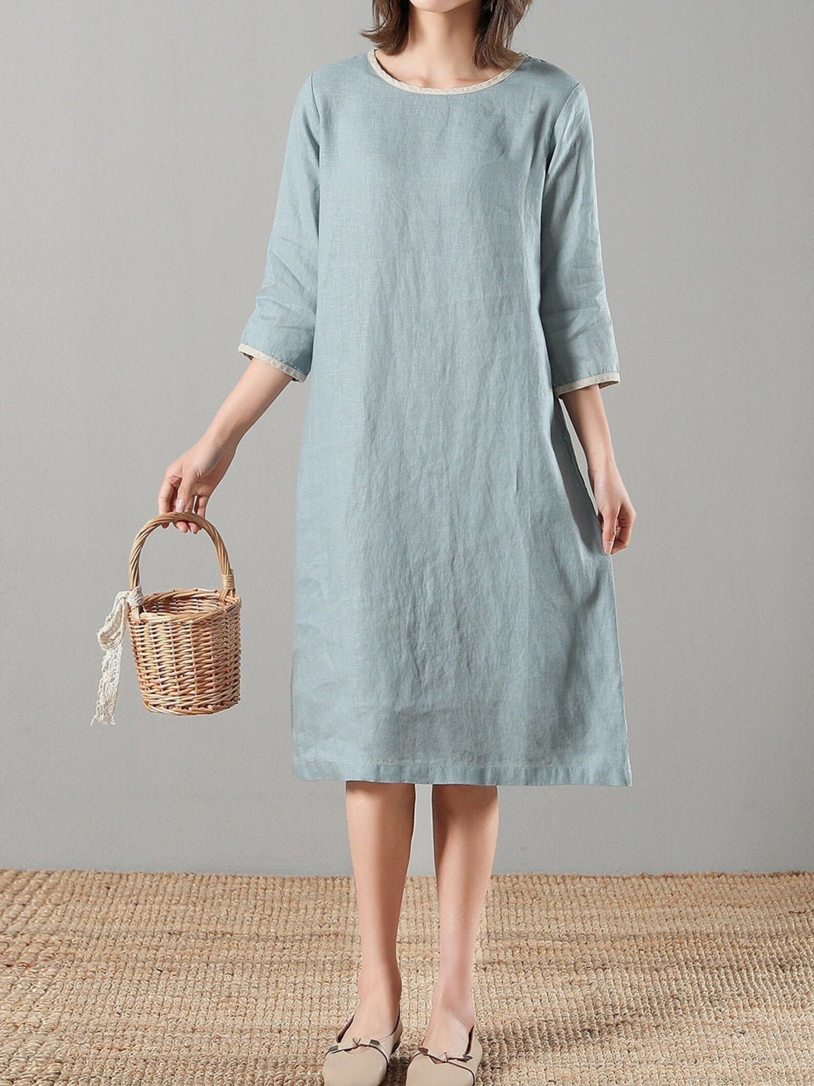 Causal linen dress knee length linen dress A shape midi Etsy