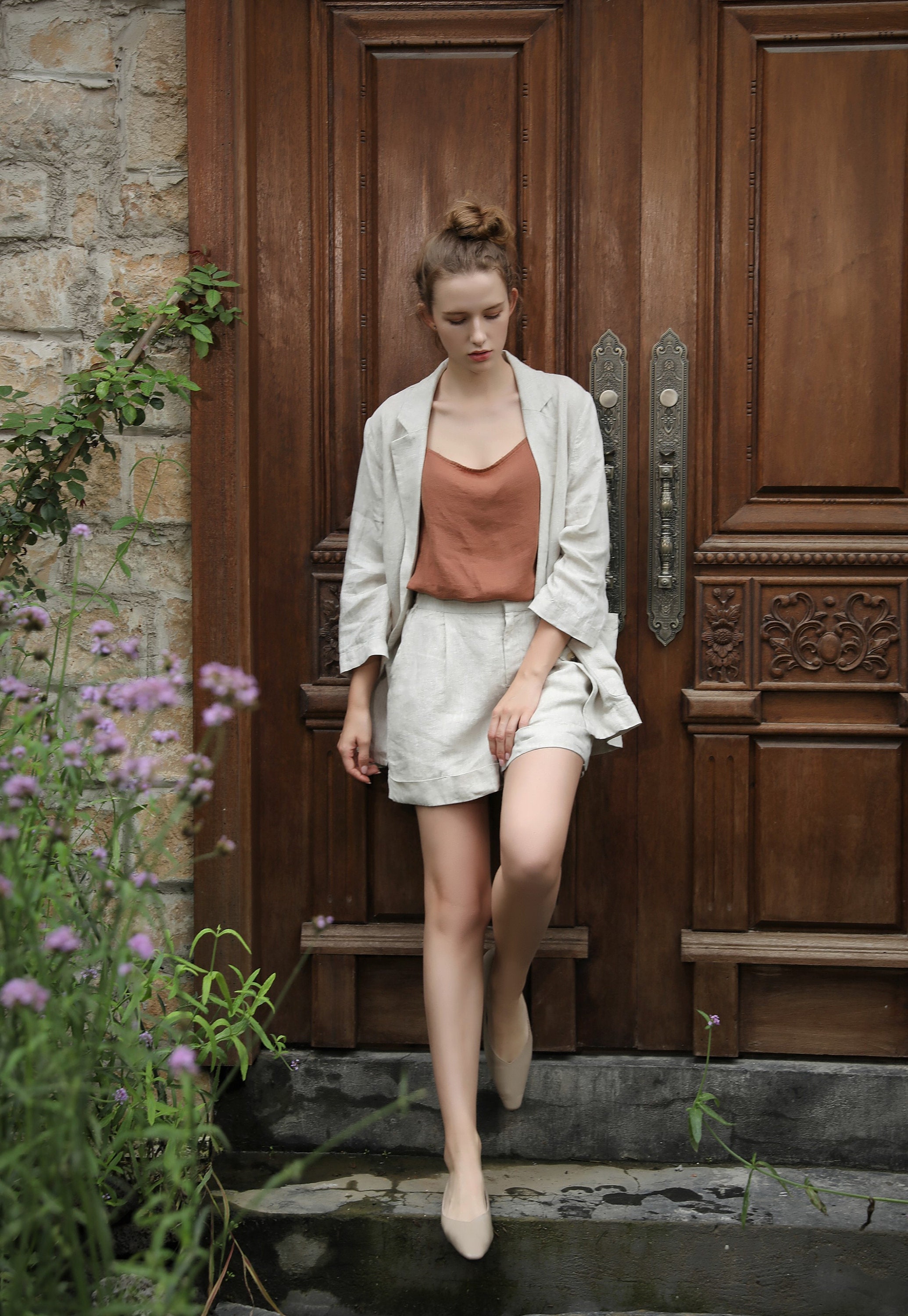 Three Piece Linen Set, ROSSETA, Linen Pants Skirt and Crop Top