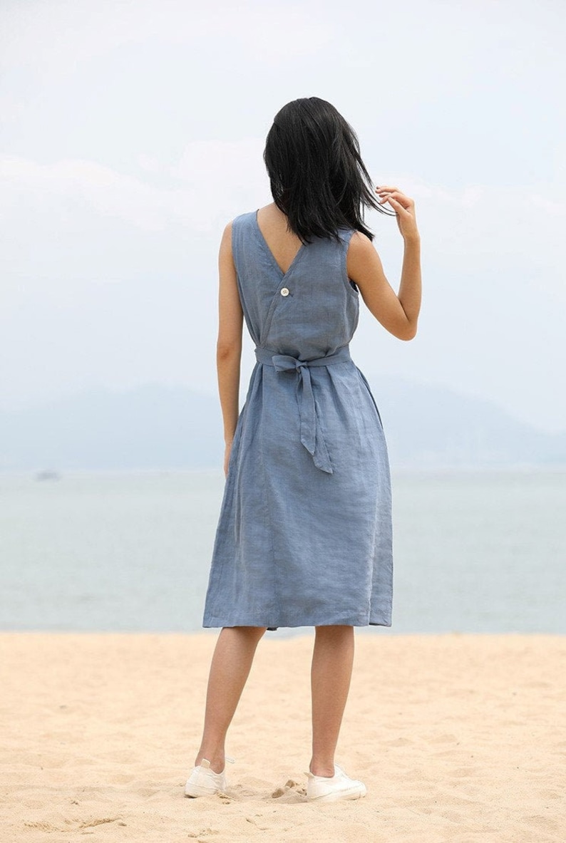 Linen Wrap Dress, Sleeveless Midi Dress, Sleeveless Wrap Dress, Wrap linen dress, Maternity linen dress, Sleeveless V neck Linen Midi Dress image 1