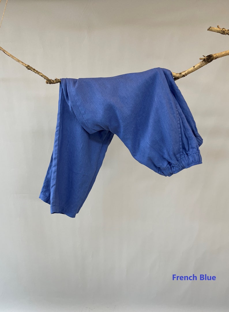 Pantalones de lino ajustados/ Pantalones SOHO/ Pantalones de lino con cintura ajustable con cordón/ Pantalones de lino clásicos/ Pantalones de lino lavados/ Pantalones ajustados/ Pantalones de lino holgados imagen 7