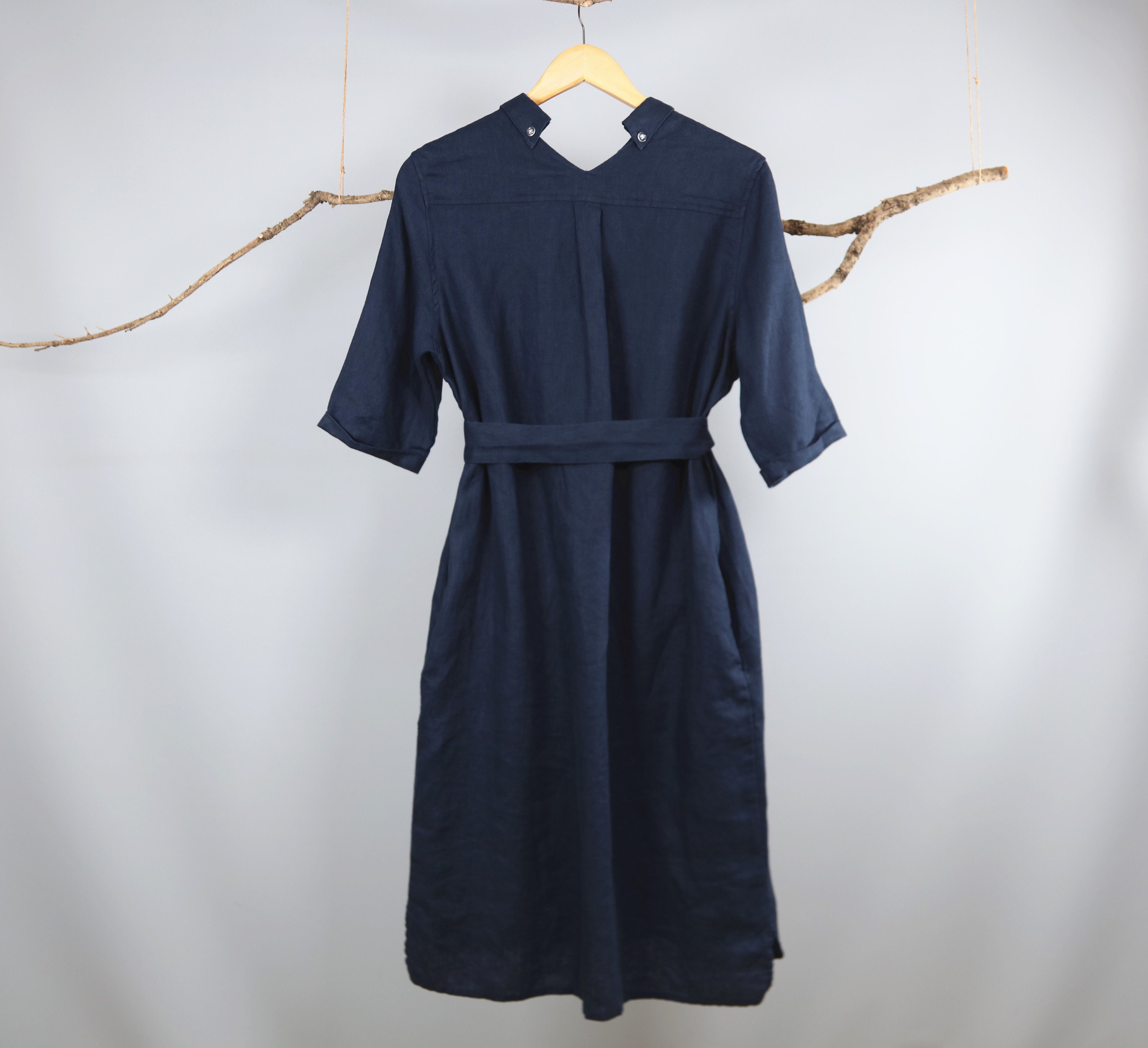 Linen Shirt Dress Linen Midi Dress Linen Dress Denim Linen | Etsy