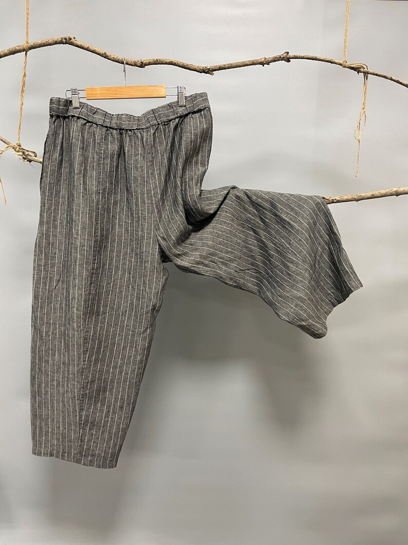 Harem Linen Pants/Wide leg linen pants/Cropped Linen pants/linen pants w/t elastic waistband/Causal linen pants/Harem Linen pants image 4