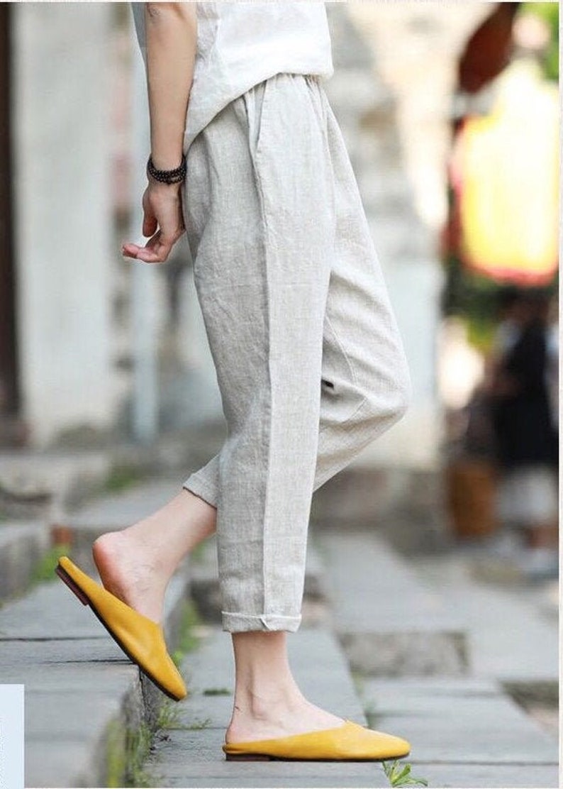 Tapered linen pants SOHO trousers linen pants with drawstring waistClassic linen pantsWashed linen pantsTapered pantsSlack linen pants
