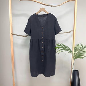 Casual linen dress, midi linen dress, button down midi dress, short sleeves linen dress, button down dress, front open button down dress