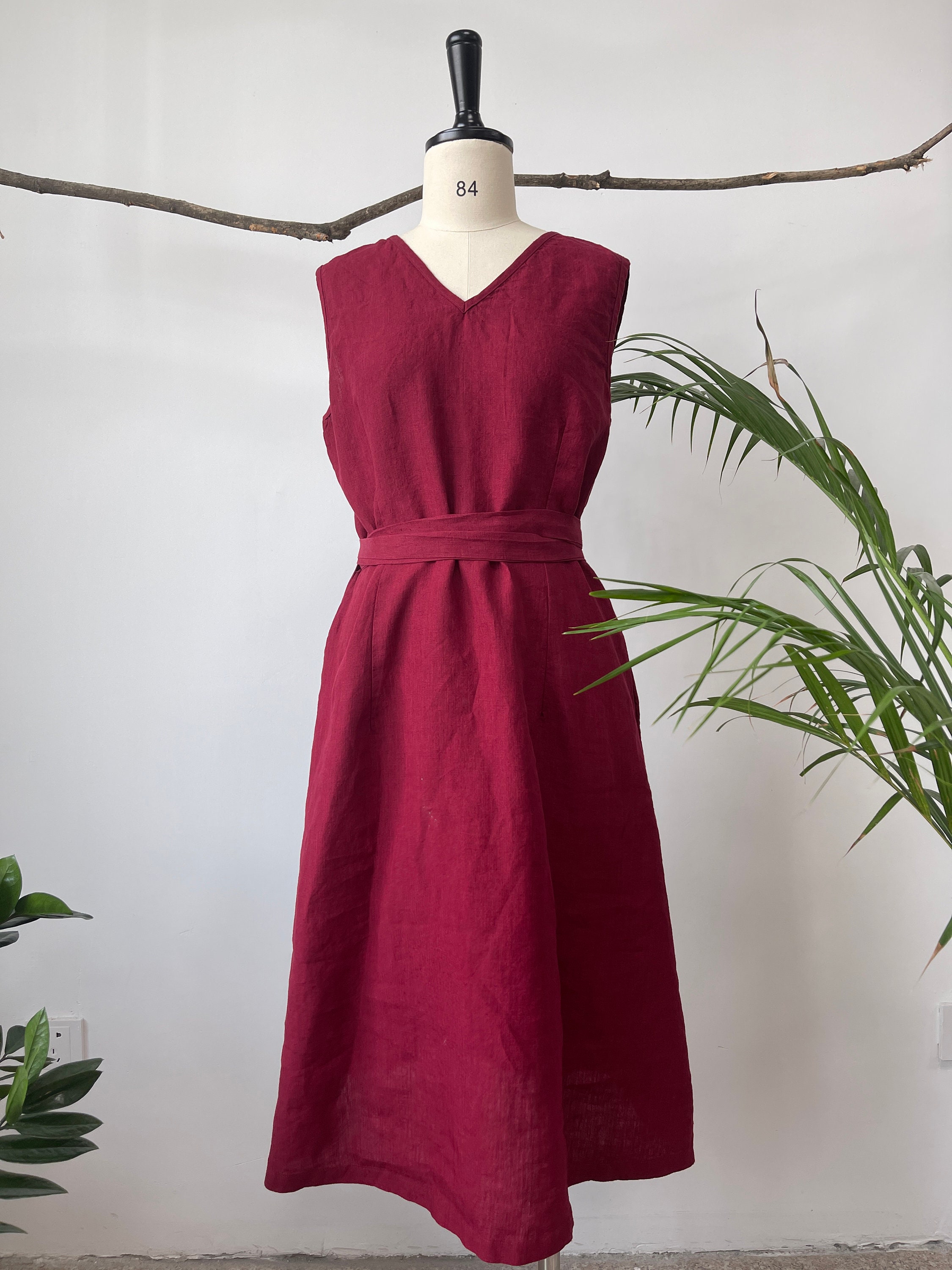 knee length dresses for ladies Wrap Linen Dress for Women - Minimalist Linen Dress - Women Long Linen Dress - Sleeveless Summer Dress main image 1