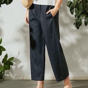 Harem Linen Pants/Wide leg linen pants/Cropped Linen pants/linen pants w/t elastic waistband/Causal linen pants/Harem Linen pants image 7