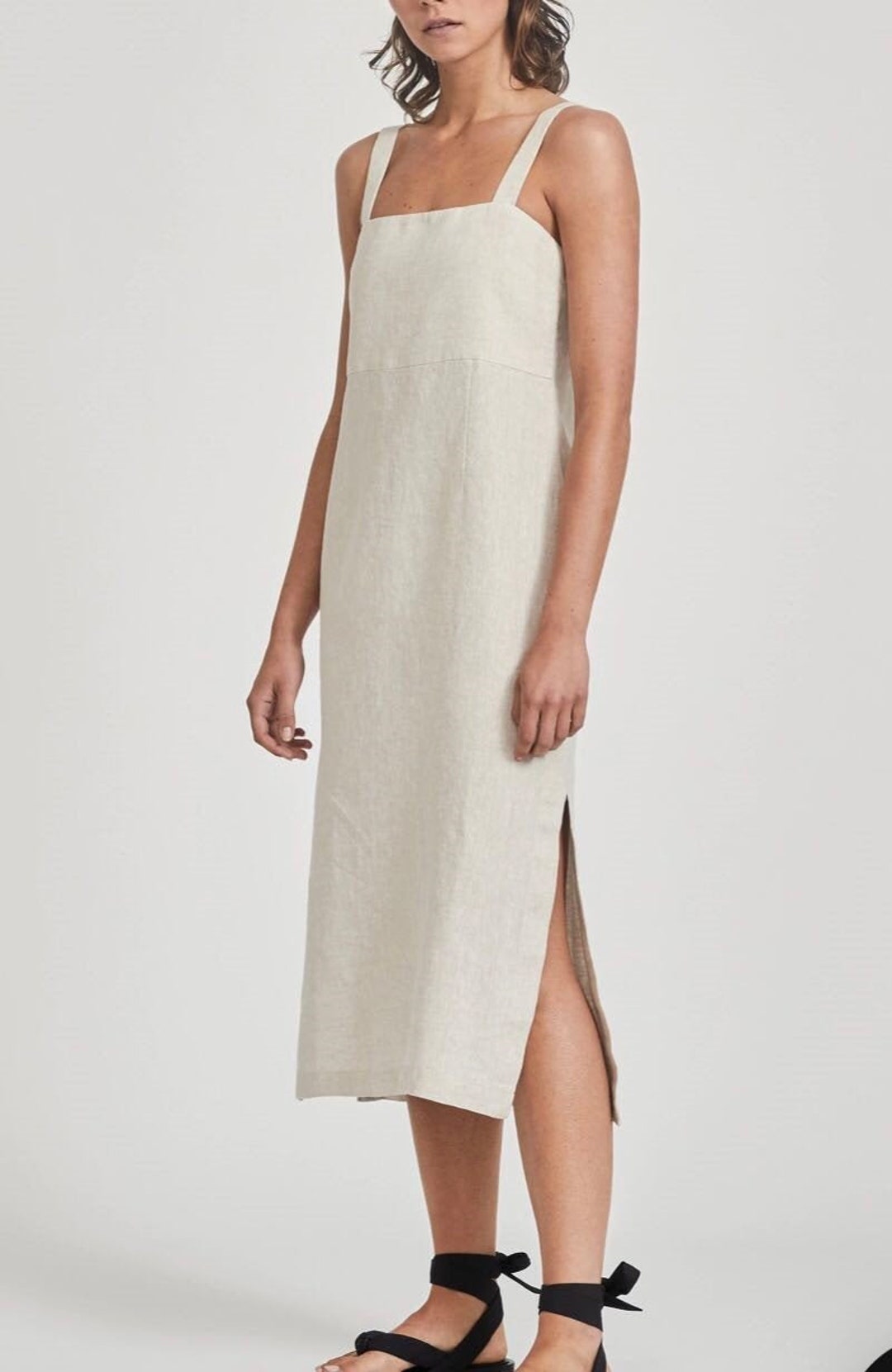 knee length dresses for ladies Baby Blue Cross Back Linen Pinafore – allthebeautifullinen