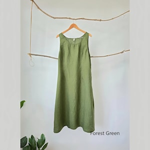 Casual linen dress, midi linen dress,  invisible zipper, midi dress w/t sleeves, solid color midi dress, slender waist, A-shape