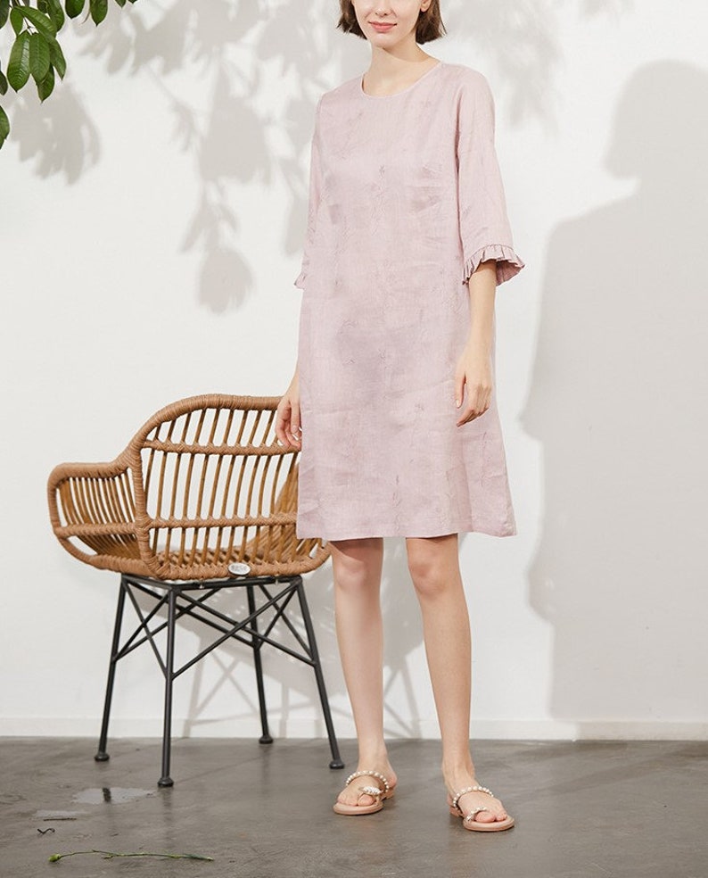 Linen Tunic/Linen Tunic Dress/Short Sleeves Tunic Dress/Knee length Tunic Dress/Fall dress/Linen dress straight/quarter sleeved linen dress image 2