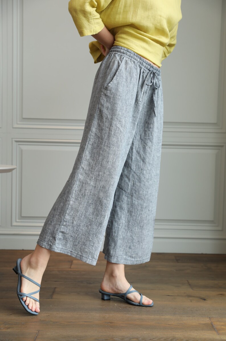 Linen Lounge Pants Women Cropped Linen Pants Pull on Linen Etsy