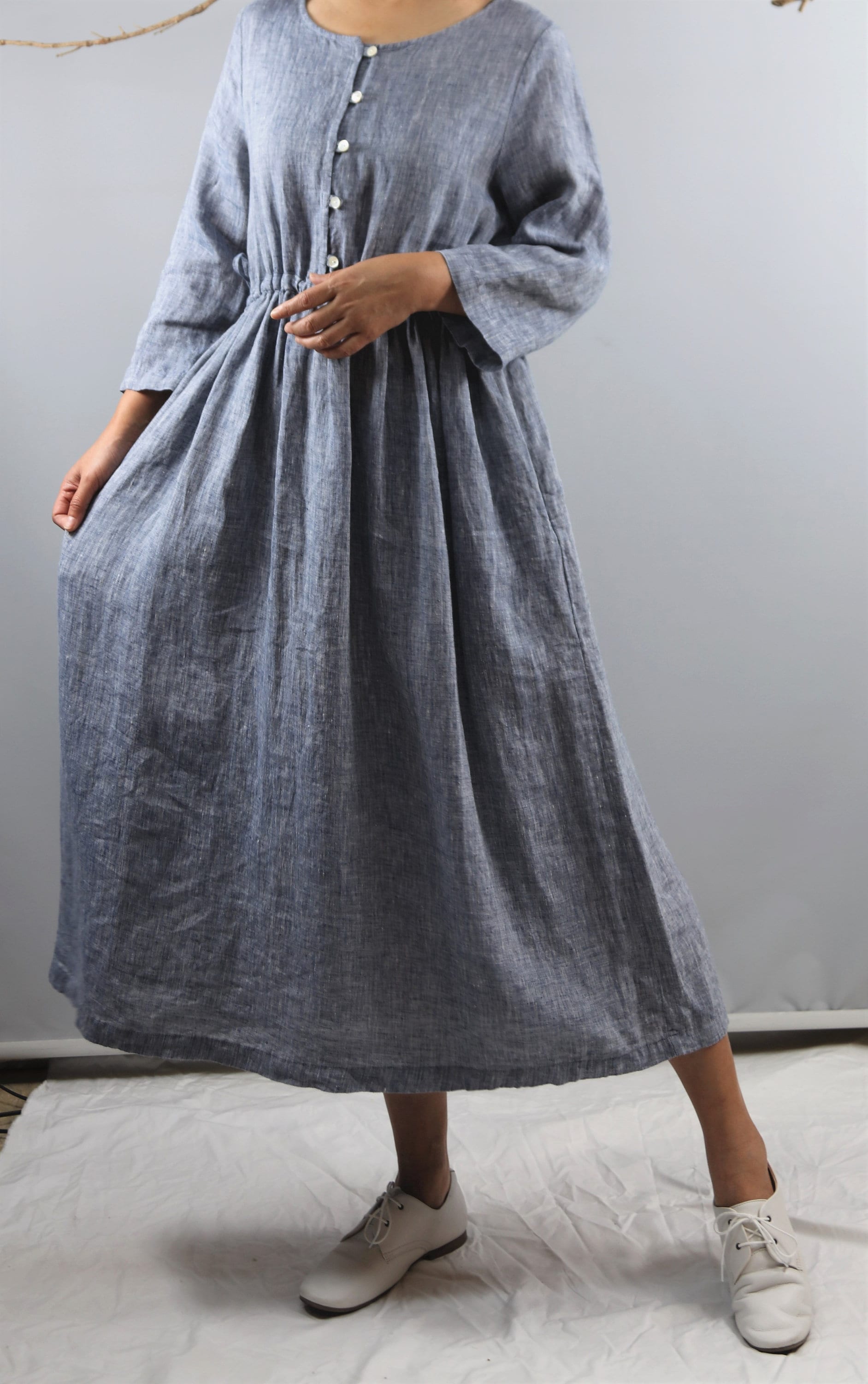 Linen MAMA dress in MAXI length long sleeves Causal Linen | Etsy