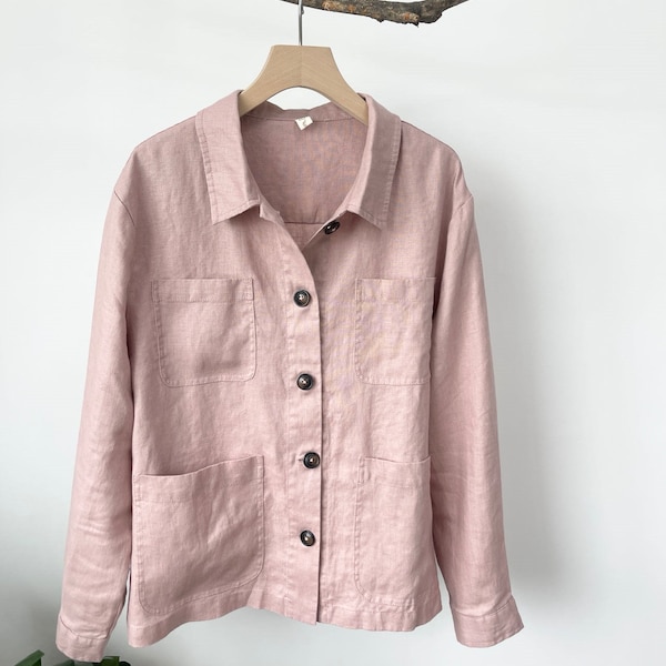 Women's Utility Jacket/Linen long sleeve jacket women/Linen workwear Women/Linen Jacket/Utility linen jacket/Women's oversized jacket