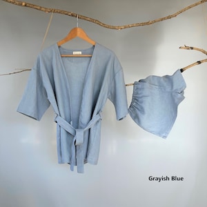 2 piece Sleeping wear/linen Lounge Wear/linen spa wear/kimono top and short/Linen wrap top and shorts/linen kimono top and shorts/Linen Pjs