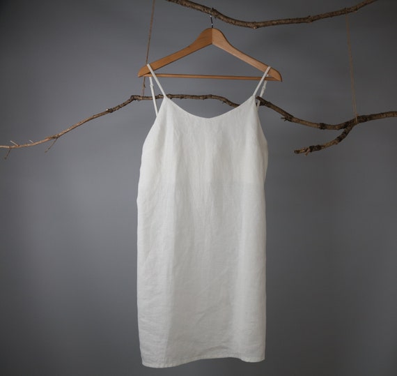 linen mini slip dress Linen Slip Dress With Adjustable Straps, Short V Neck Camisole Nightgown,  Mini Nightie - TILDA