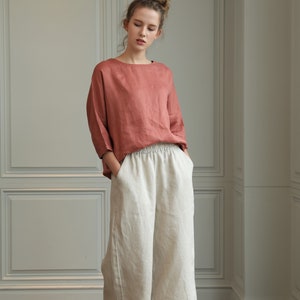 Cropped Linen Pants Women XS to XXL, Linen Lounge Pants women, Relaxed Fit Linen Pants, Pull on linen pants, Elastic waist linen pants XXL image 6