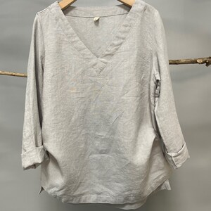 Linen Viscose V Neck Wide Sleeve Top White main image 0